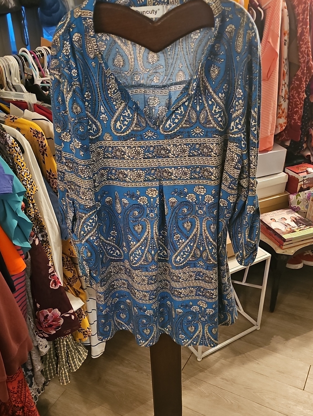 Blue Paisley V-Neck Women's Top